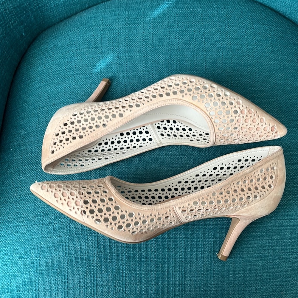 Alfani Nude/Cream Laser-Cut Pointed Toe Heels - Picture 4 of 9